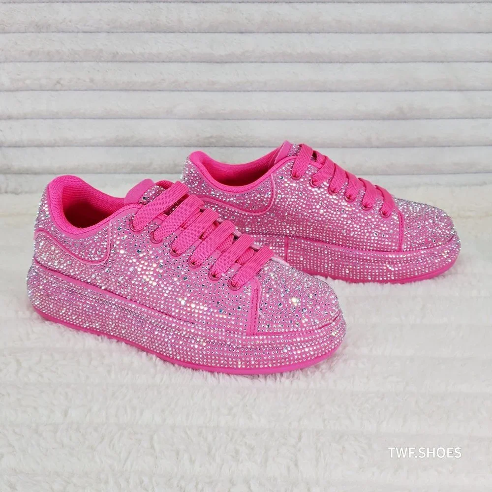 Dazzle Cush Iridescent Rhinestone Hot Pink Platform Sneakers Tennis Shoes_4